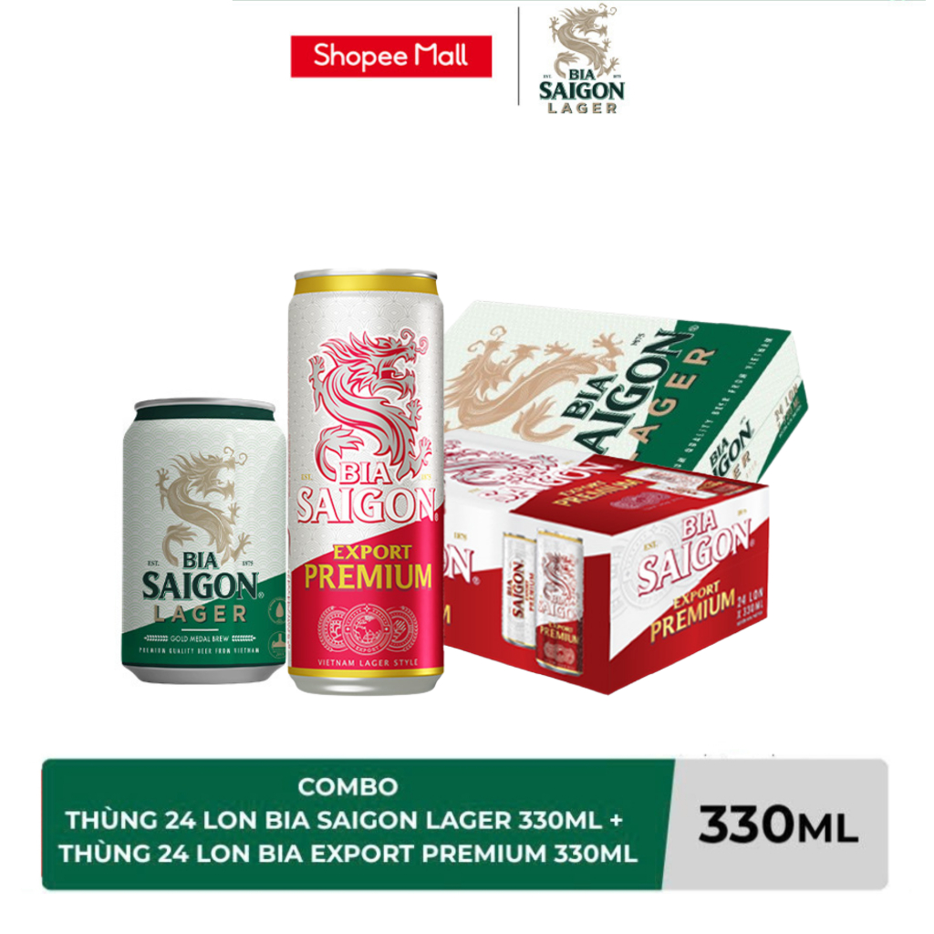 Nồng Độ Cồn 4.3% - Combo 1 Bia Saigon Lager 330ml + Nồng Độ Cồn 4.8% Bia Sài Gòn Export Premium 330m