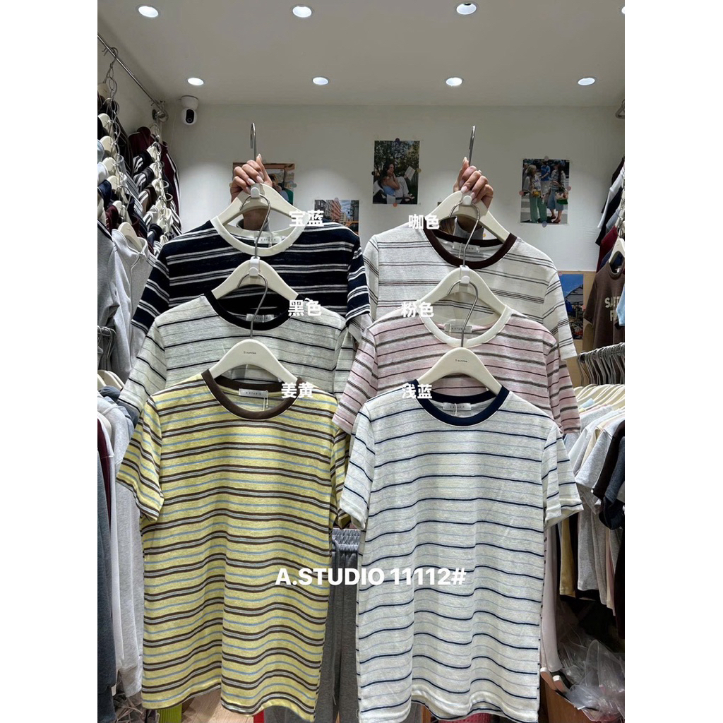 [MÃ 11112] Áo Thun Nữ Kẻ Ngang A.STUDIO – Chất Cotton Xước Hàn Quốc, Form Rộng Basic