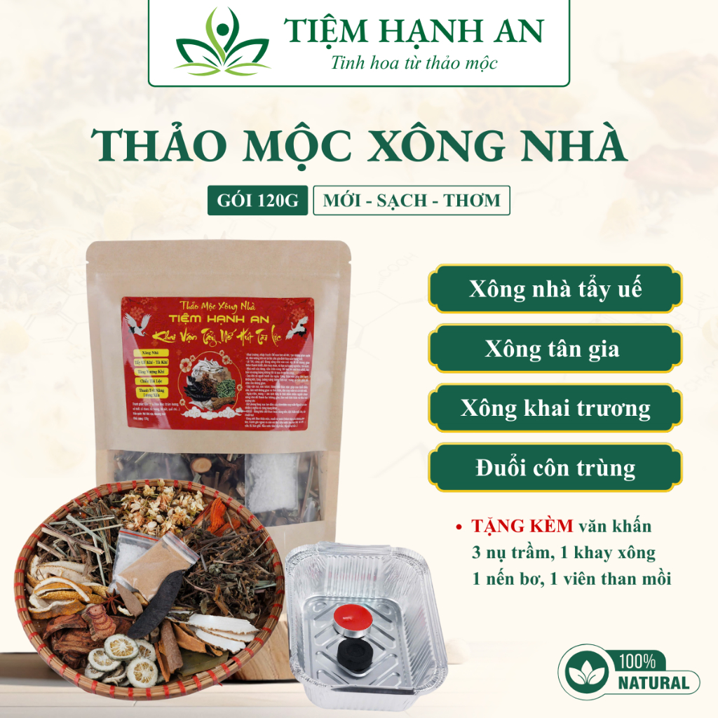 Thảo Mộc Xông Nhà 21 Vị 120g Tẩy Uế Xả Xui Chiêu Tài Lộc Tặng Bộ Phụ Kiện Xông -Tiệm Hạnh An