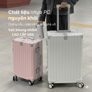 Vali Du Lịch Khung Nhôm Full Size 20/24 Cao Cấp Mã N55 Có Cáp Sạc Và Khay Để Cóc Bảo Hành 5 Năm