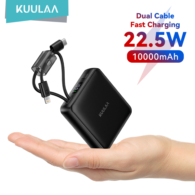 Kuulaa Pin Sạc Dự Phòng 22.5w 10000mah pd Hai Dây Cho iphone 15 14 13 12 huawei xiaomi samsung