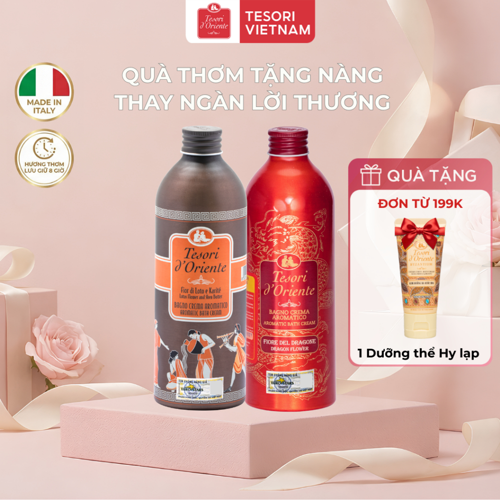 Sữa tắm nước hoa Tesori d'Oriente 500ml - 25ml - Dưỡng ẩm mịn da, lưu hương lâu đến 8H, nhập khẩu Italy (Kèm vòi)