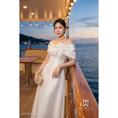 Đầm Dự Tiệc Nữ MY WAY Dáng Xòe Trễ vai Kết Hoa Thủ Công Cao Cấp 5MD21237