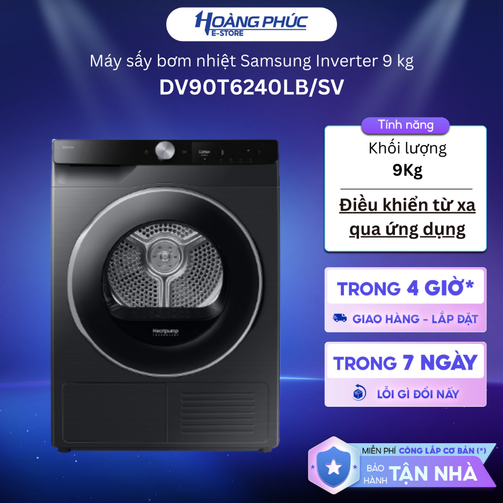 DV90T6240LB/SV - Máy Sấy Bơm Nhiệt Samsung 9 Kg DV90T6240LBSV {Ship HCM 0Đ}