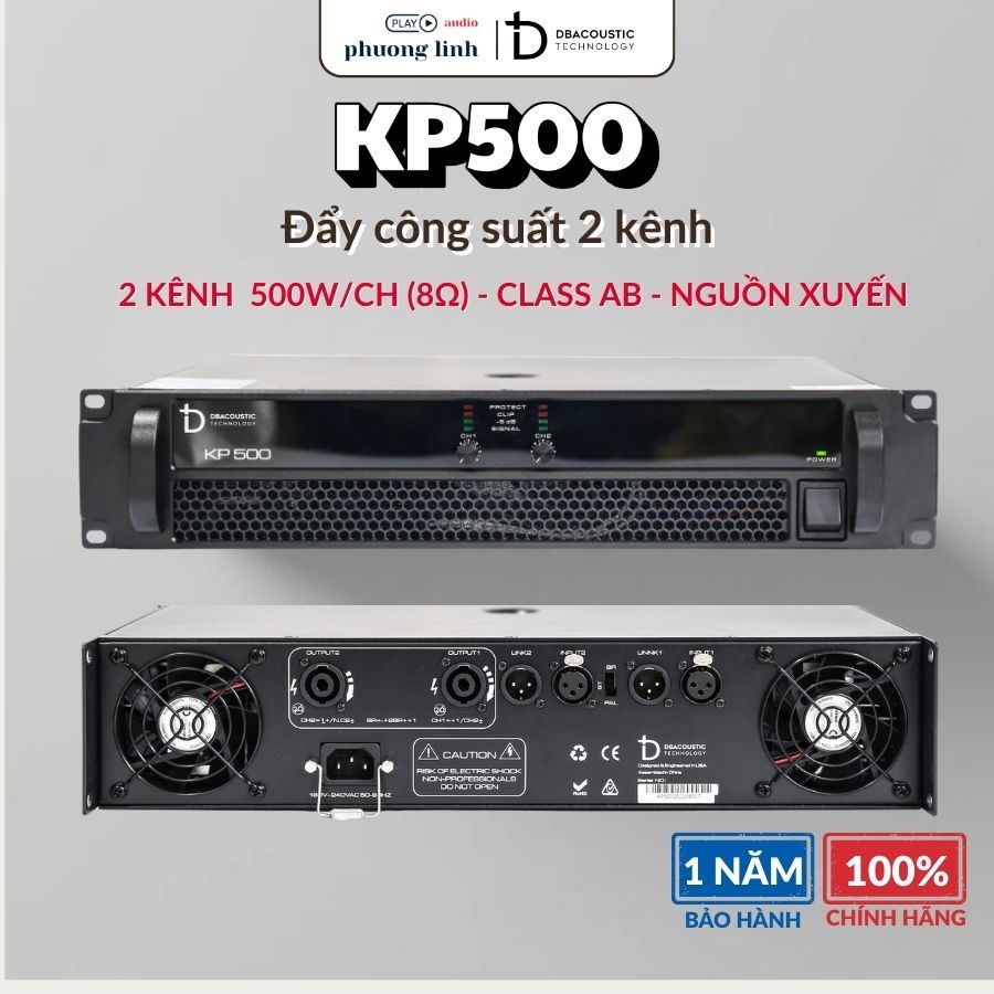 Đẩy công suất Dbacoustic KP500, 2 Kênh 500W - 8 Ohm cho dàn karaoke gia đình| Bảo Hành 12 Tháng