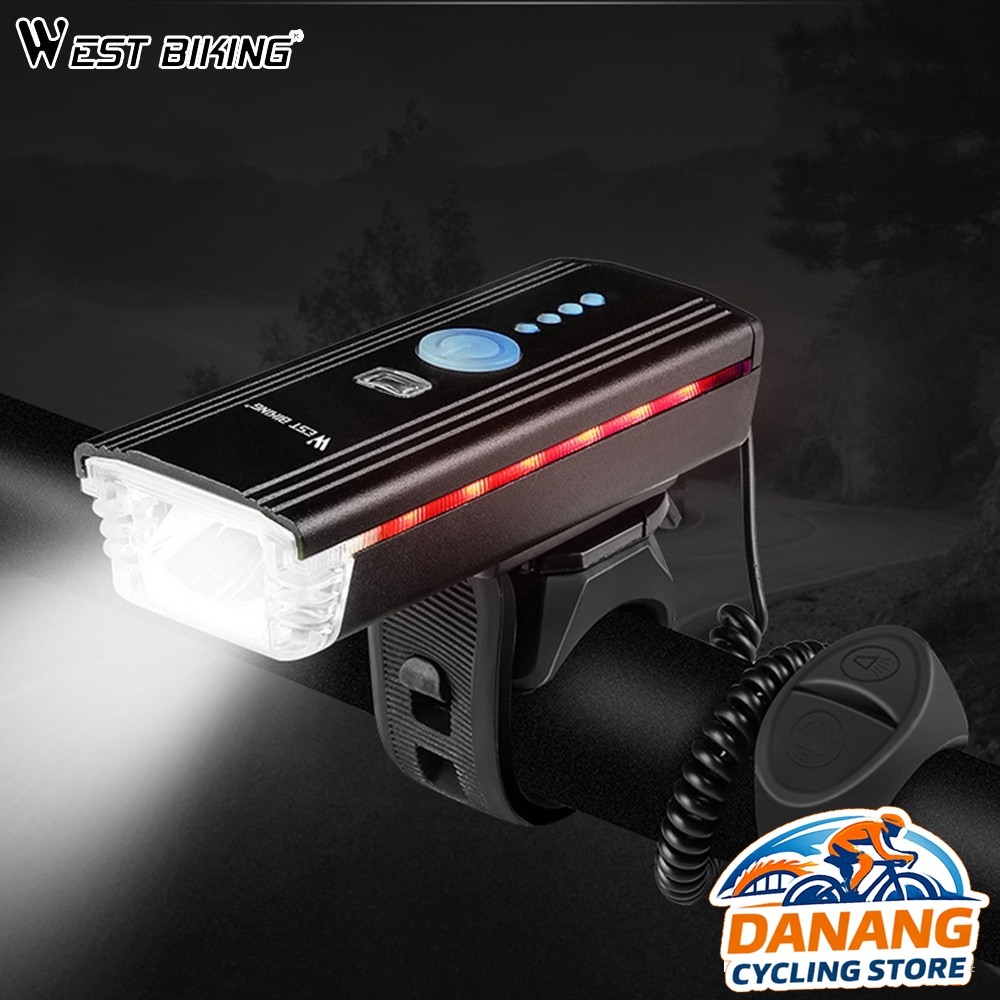 Đèn Xe Đạp WEST BIKING Kèm Còi & Đèn Nháy 2 Bên – Sạc USB, Siêu Sáng