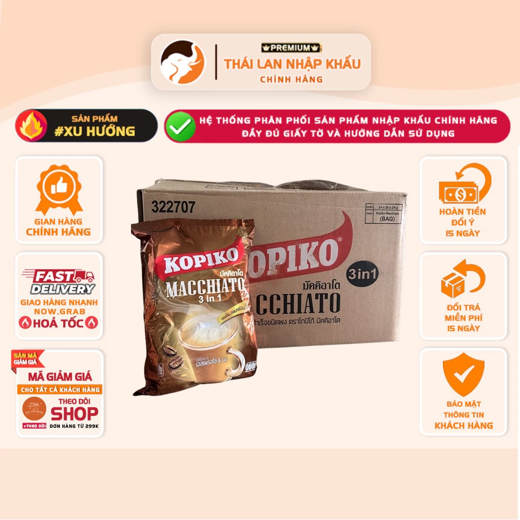 Cà phê hòa tan Kopiko Macchiato 3in1 Thái Lan