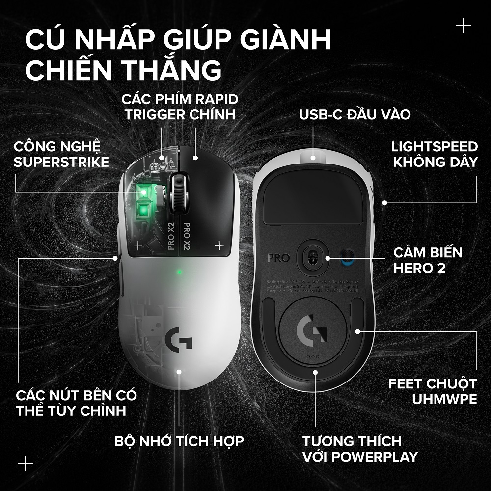 Chuột Gaming không dây Logitech G Pro X2 SUPERSTRIKE LIGHTSPEED - Siêu nhẹ 61g, hiệu suất nhanh, USB-C | BigBuy360 - bigbuy360.vn
