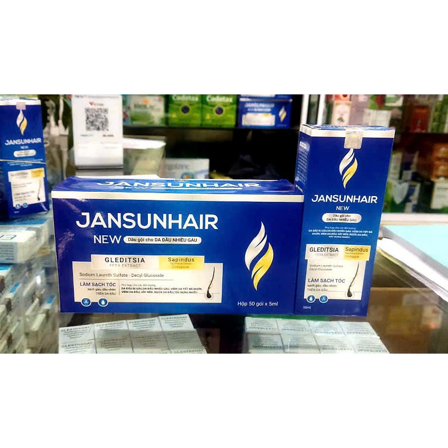 Dầu gội Jansunhair giảm nấm ngứa , sạch gàu , da đầu bong vảy , giảm tóc rụng - jasunny hộp 50 gói