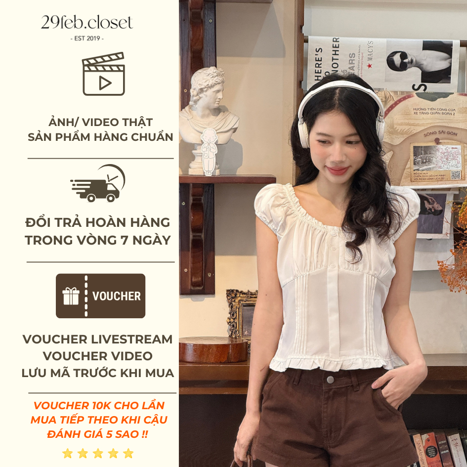 Áo thô tay bồng trễ vai kèm dây buộc eo, áo kiểu tay bồng buộc eo- 29feb.closet- a594 | BigBuy360 - bigbuy360.vn