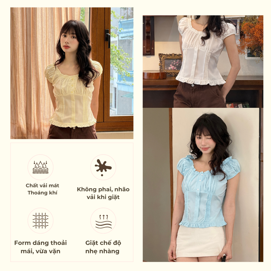 Áo thô tay bồng trễ vai kèm dây buộc eo, áo kiểu tay bồng buộc eo- 29feb.closet- a594 | BigBuy360 - bigbuy360.vn