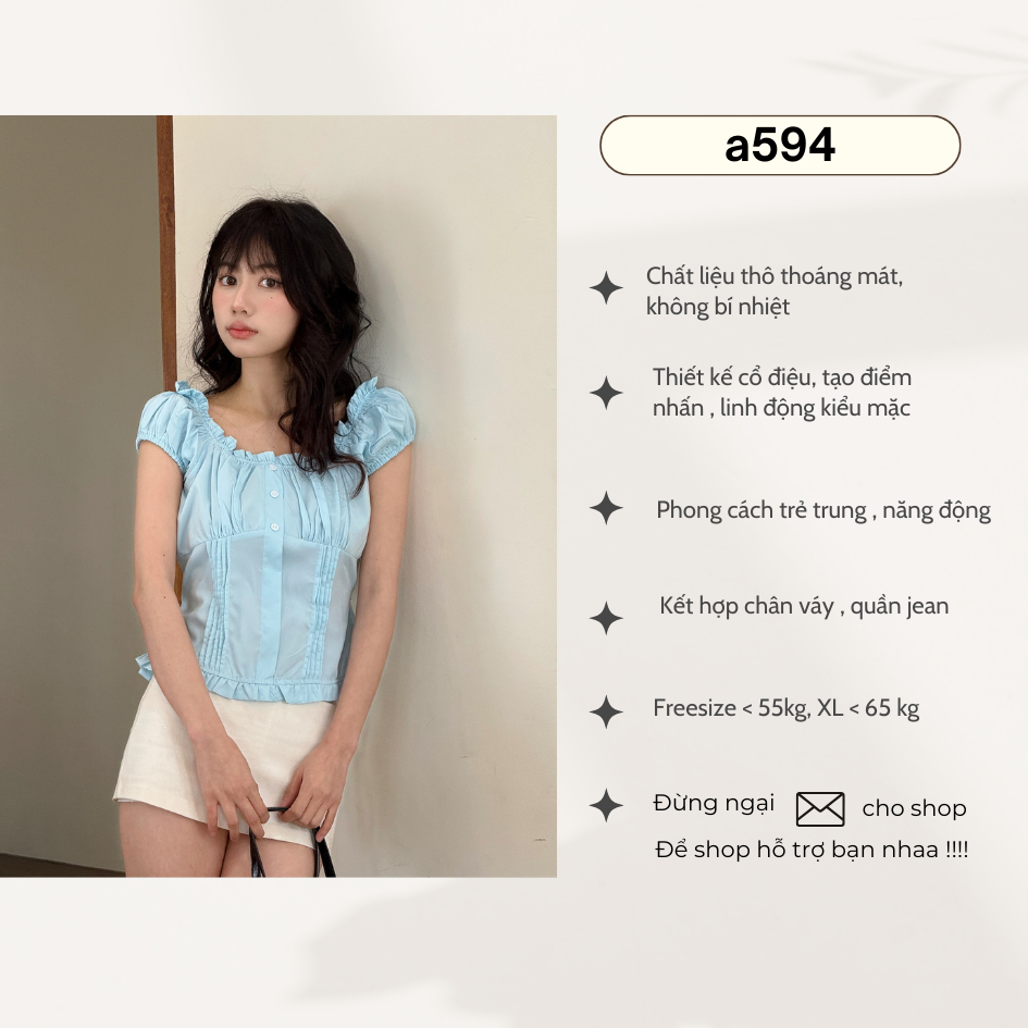 Áo thô tay bồng trễ vai kèm dây buộc eo, áo kiểu tay bồng buộc eo- 29feb.closet- a594 | BigBuy360 - bigbuy360.vn