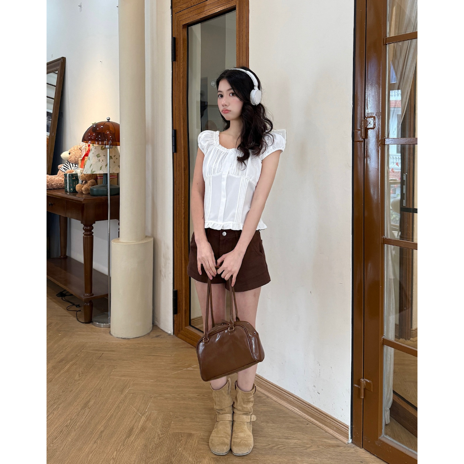 Áo thô tay bồng trễ vai kèm dây buộc eo, áo kiểu tay bồng buộc eo- 29feb.closet- a594 | BigBuy360 - bigbuy360.vn