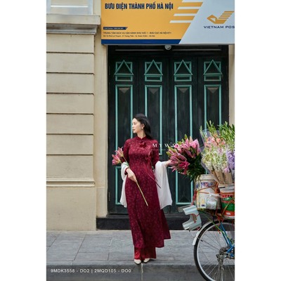 Set Áo Dài Truyền Thống Nữ MY WAY Đính Hoa Chất Liệu Gấm Cao Cấp 9mdk3558