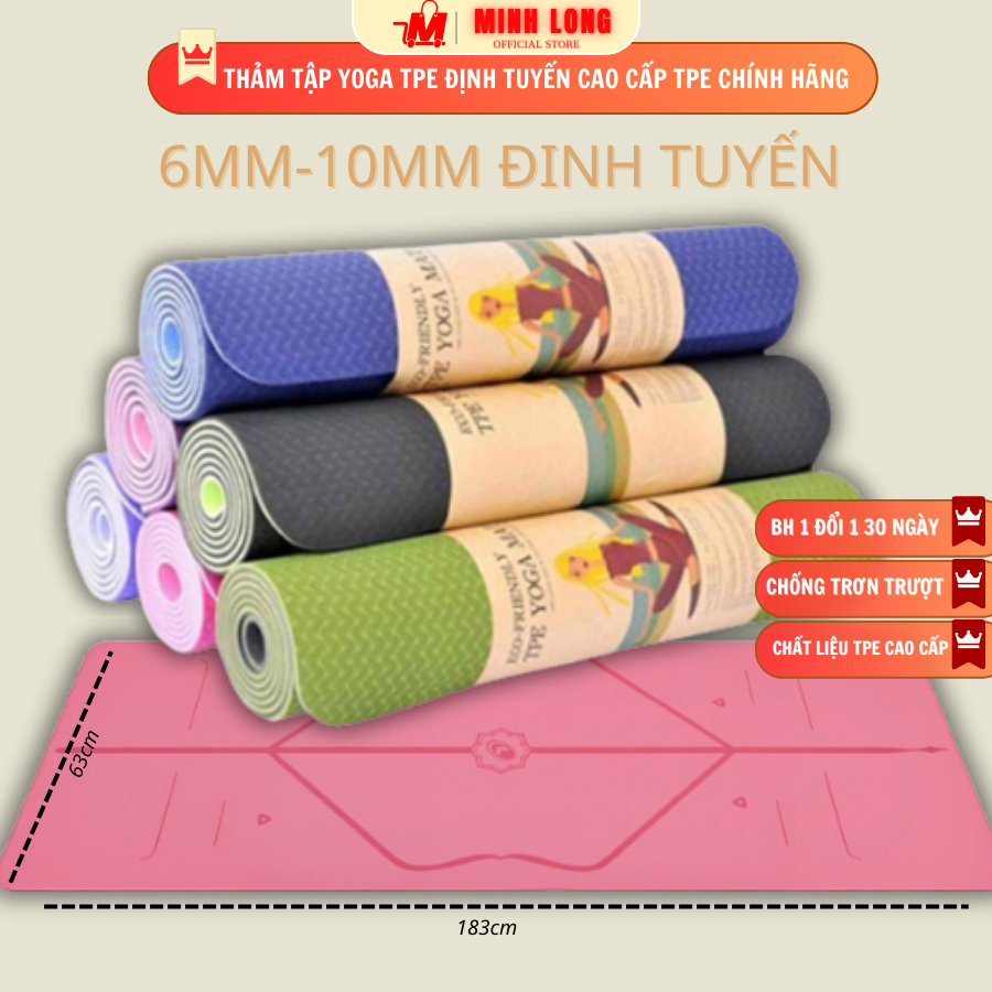 FREESHIP ⚡️ THẢM TẬP YOGA , THẢM TẬP GYM TPE ĐỊNH TUYẾN CAO CẤP 2 LỚP 6MM VÀ 8MM 10MM