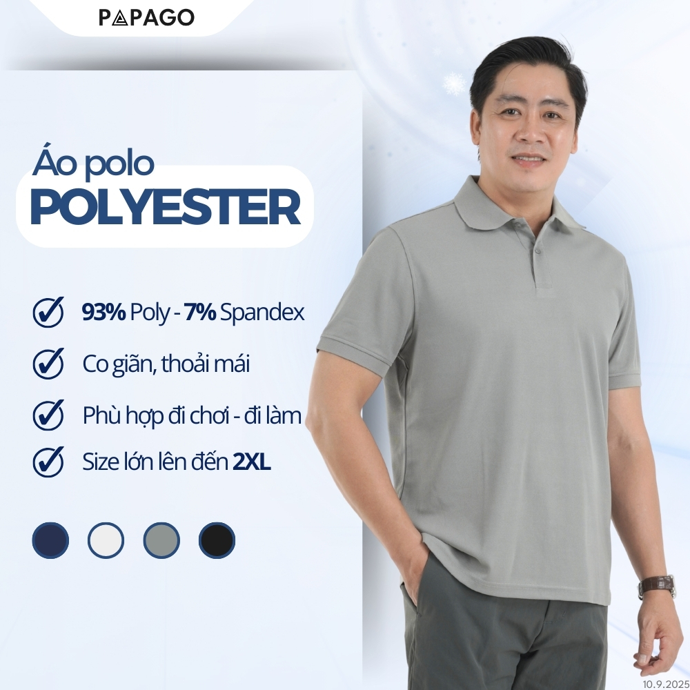 [MỚI] Áo Polo PAPAGO Nam Trung Niên Trơn Basic Lịch Lãm Form Rộng Thoải Mái - P25PLPT001