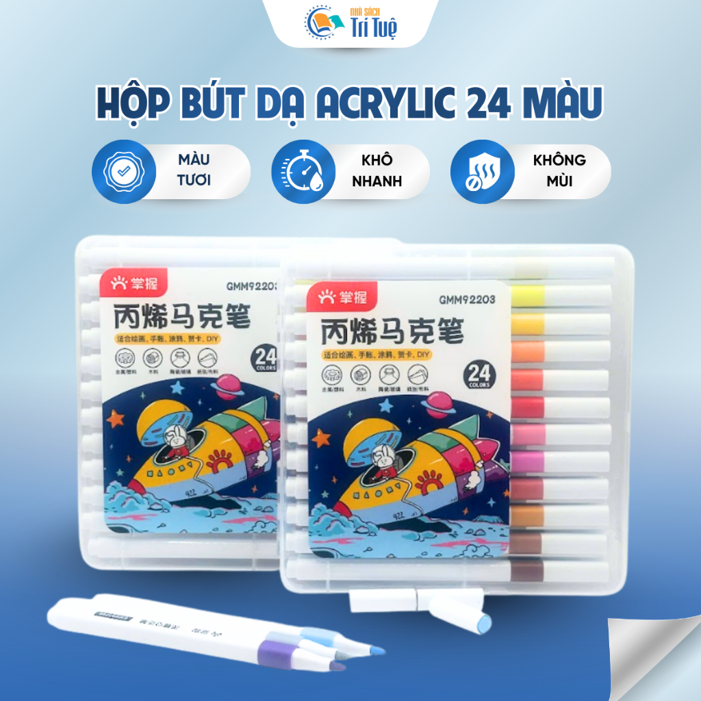 Hộp bút dạ marker acrylic GRASP 24 màu, dùng vẽ tranh tô màu – Nhà sách Trí Tuệ