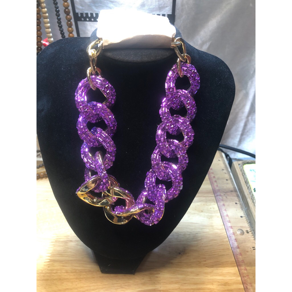<Andy Shop> Dây chuyền kiểu xích mau tím kim tuyến