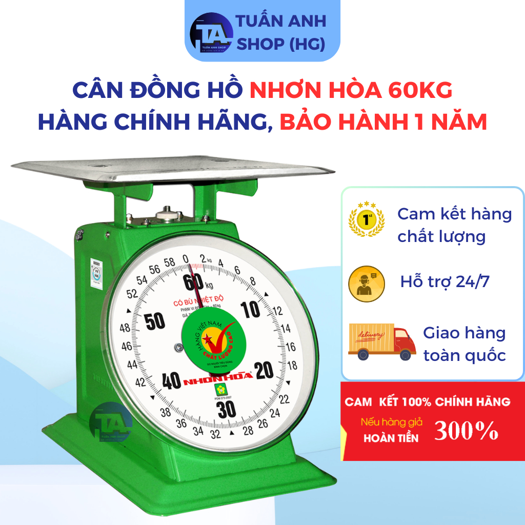 Cân 60KG Nhơn Hòa Đỉa Inox Dày Vỏ Thép Không Rỉ, Bảo Hành 1 Năm Sử Dụng