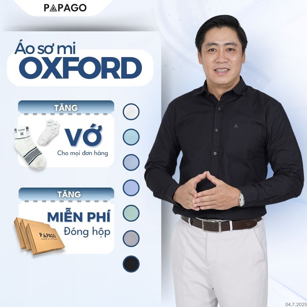 Áo Sơ Mi Nam Trung Niên PAPAGO Tay Dài Vải Oxford Cao Cấp - P23SDCT001