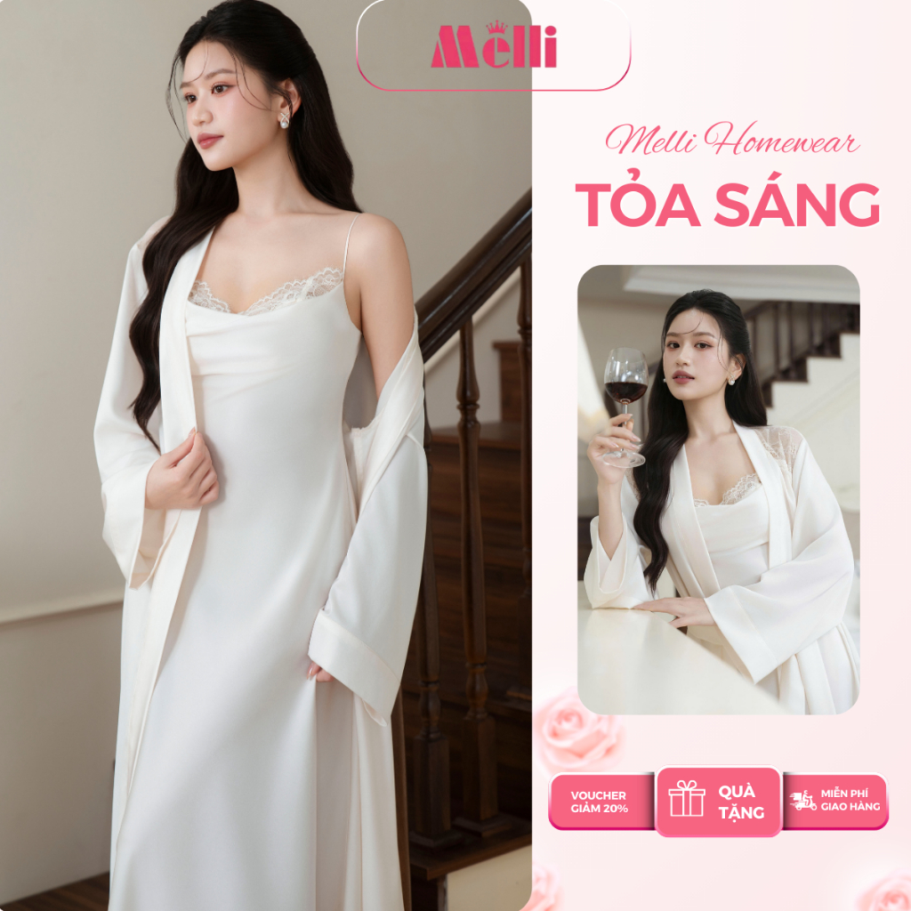 Váy Lụa Dài Phối Ren Cao Cấp Lụa Ngọc Trai – Váy Ngủ Luxury Mềm Mại Quyến Rũ Sang Trọng Cho Nàng