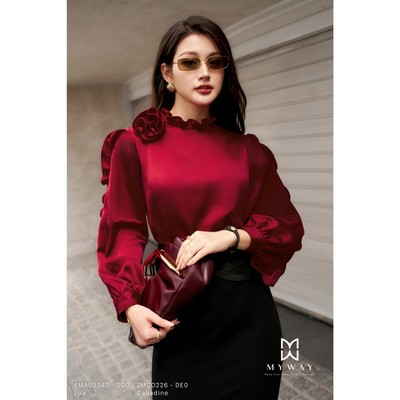 Áo Sơ Mi Nữ Công Sở Dài Tay MY WAY Đính Hoa Lụa Trơn Cao Cấp 6MA03347