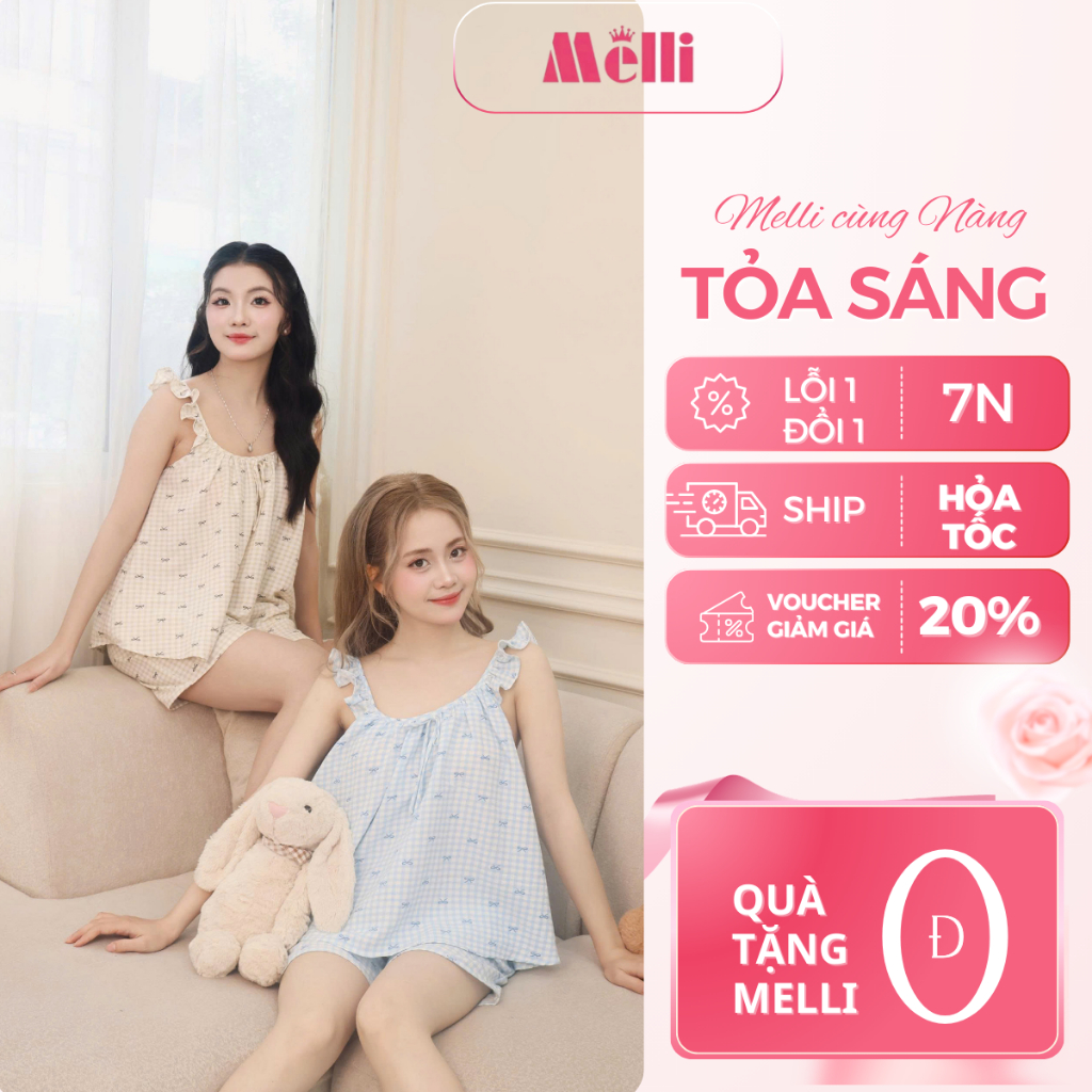 Bộ Ngủ 2 Dây Nữ Họa Tiết Cute Xinh Xắn – Bộ Đồ Ngủ Cotton Thoáng Mát Thoải Mái Thương Hiệu Melli - B2D08 | BigBuy360 - bigbuy360.vn