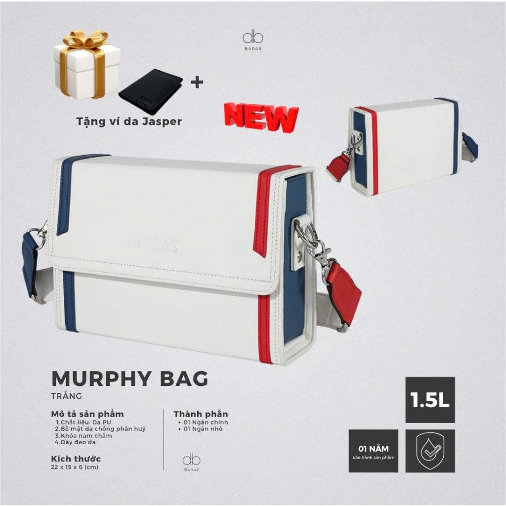 Túi đeo chéo hộp MURPHY WHITE BAG - BARAS VIETNAM - Túi đeo chéo thời trang nam