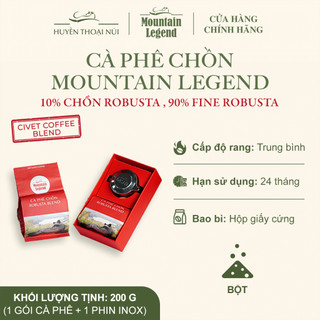 Cà Phê Chồn Cao Cấp Mountain Legend - 10% Real Civet Robusta & 90% Selected BeansFine Robusta - Hộp 200g - Tặng Phin