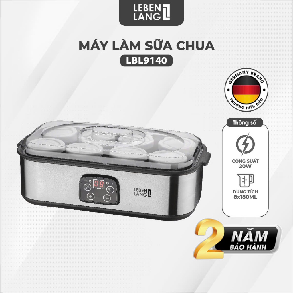 Máy Làm Sữa Chua Lebenlang LBL9140, 8 Hũ Thủy Tinh 180ml,Điều Chỉnh Nhiệt Độ & Thời Gian,20W,Tự Ngắt