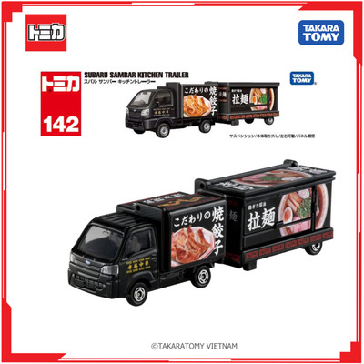 Mô hình Xe tải bán hàng Tomica Long No.142-06 Subaru Sambar Kitchen Trailer - 917687 Fullbox Chính hãng TakaraTomy