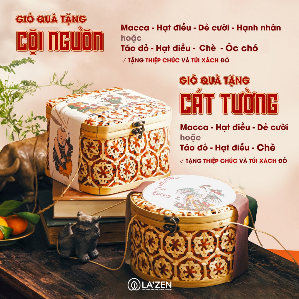 Giỏ quà tặng lưu niệm Mây tre đan tinh tế, hạt dinh dưỡng tốt cho sức khỏe, quà kỷ niệm - La'zen