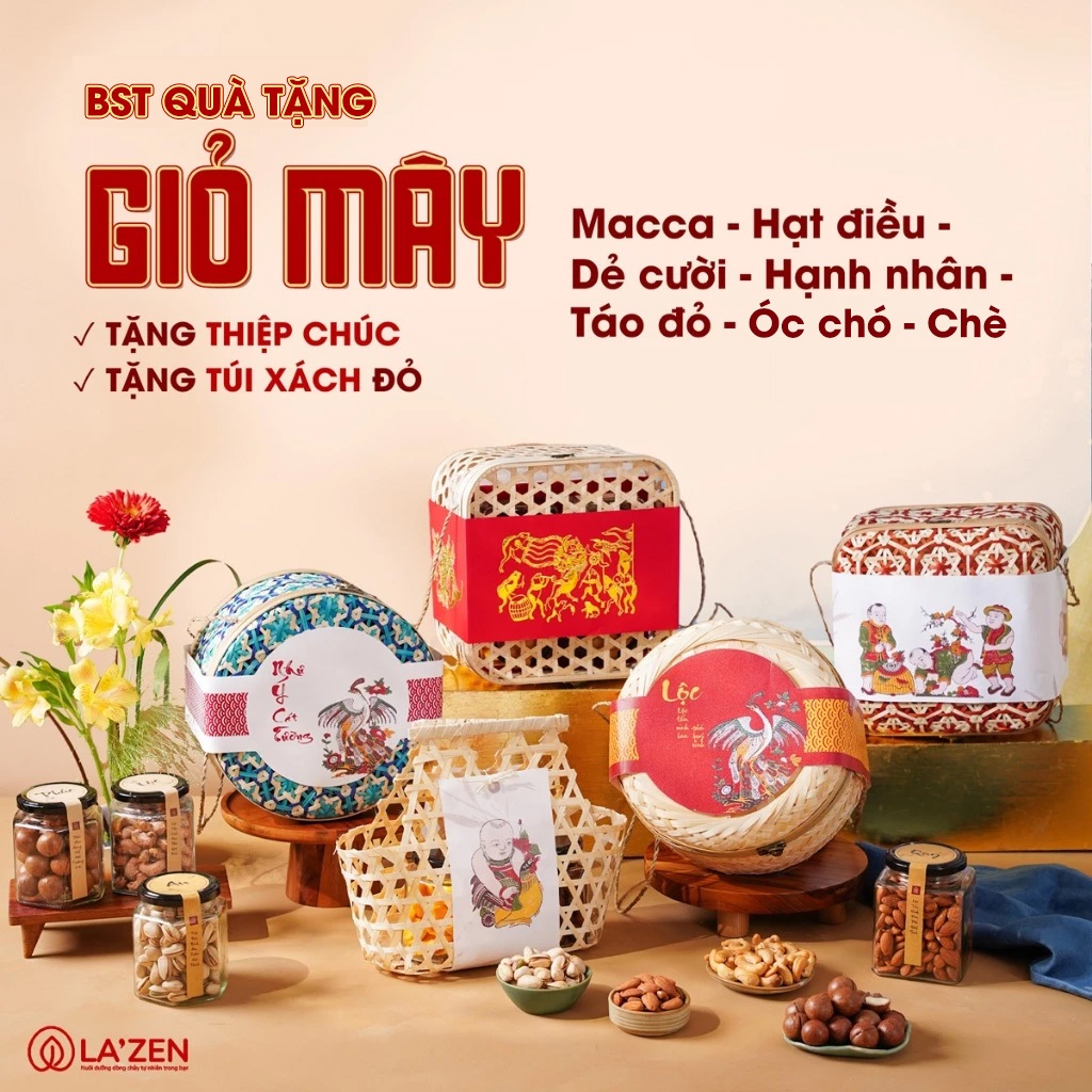 BST Giỏ quà tặng lưu niệm Mây tre đan tinh tế, hạt dinh dưỡng tốt cho sức khỏe, quà kỷ niệm - La'zen