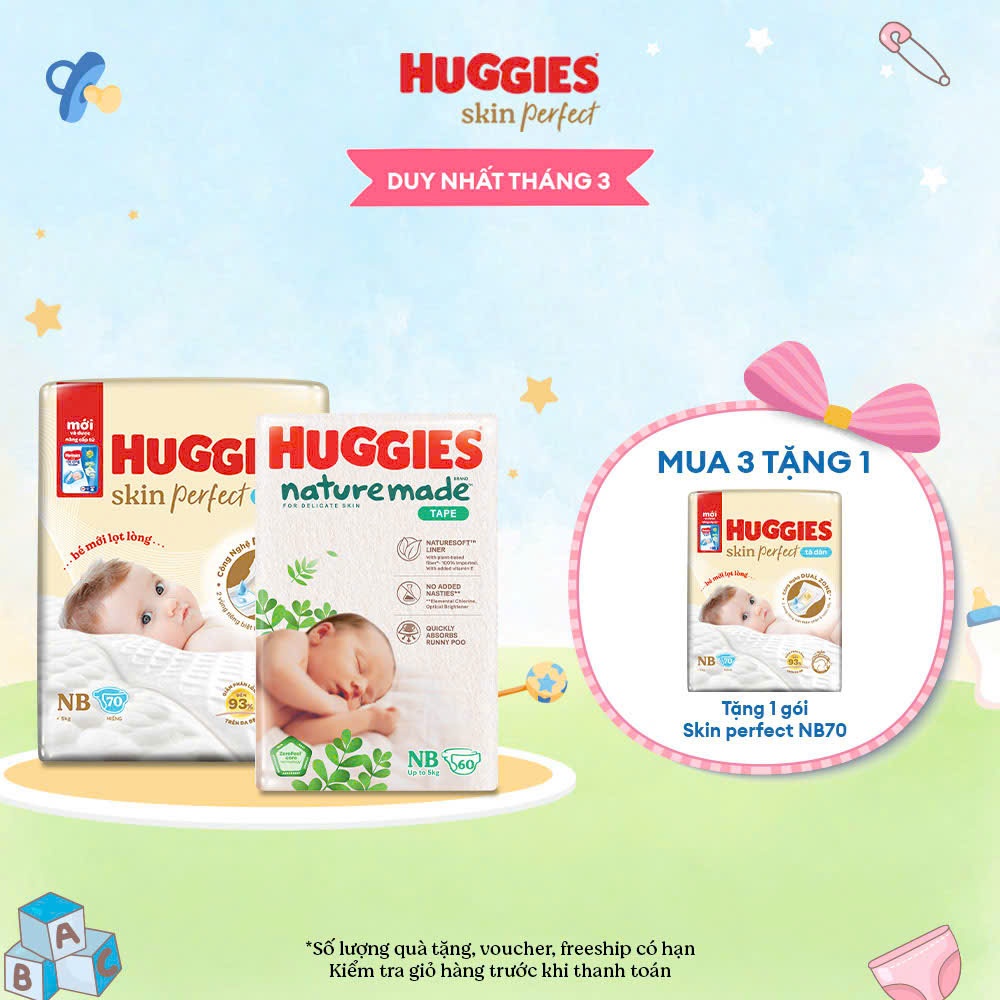 Tã/ Bỉm dán Huggies Skin Perfect NB l Huggies Naturemade NB cho bé <5kg