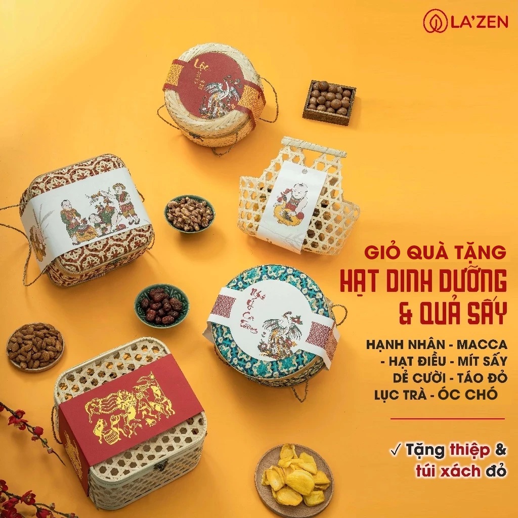 BST Giỏ quà lưu niệm Mây tre đan tinh tế, hạt dinh dưỡng tốt cho sức khỏe, quà tặng kỷ niệm - La'zen