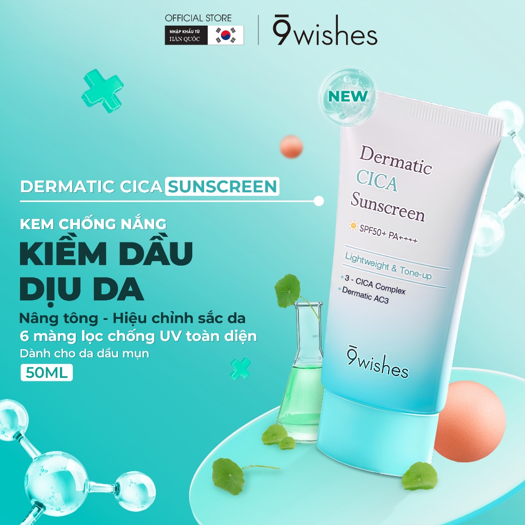 [DATE 07/2027]9 Wishes Kem chống nắng Dermatic Cica Sunscreen SPF50+ PA++++ 50ml
