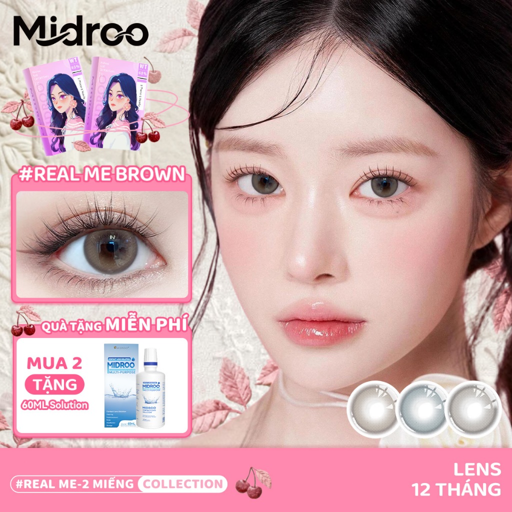 Midroo 0-6 Độ Lens Giãn Tròng to 14.2mm Real Me Lens Mắt Cận 2 chiếc Kính áp tròng