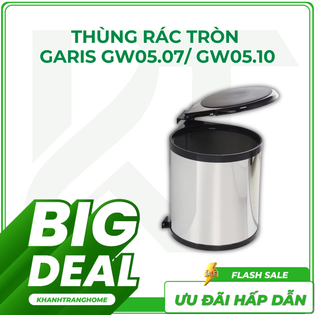 Thùng rác tròn inox cánh mở GARIS GW05.07/ GW05.10 chính hãng bảo hành 12 tháng - Khánh Trang Home 2