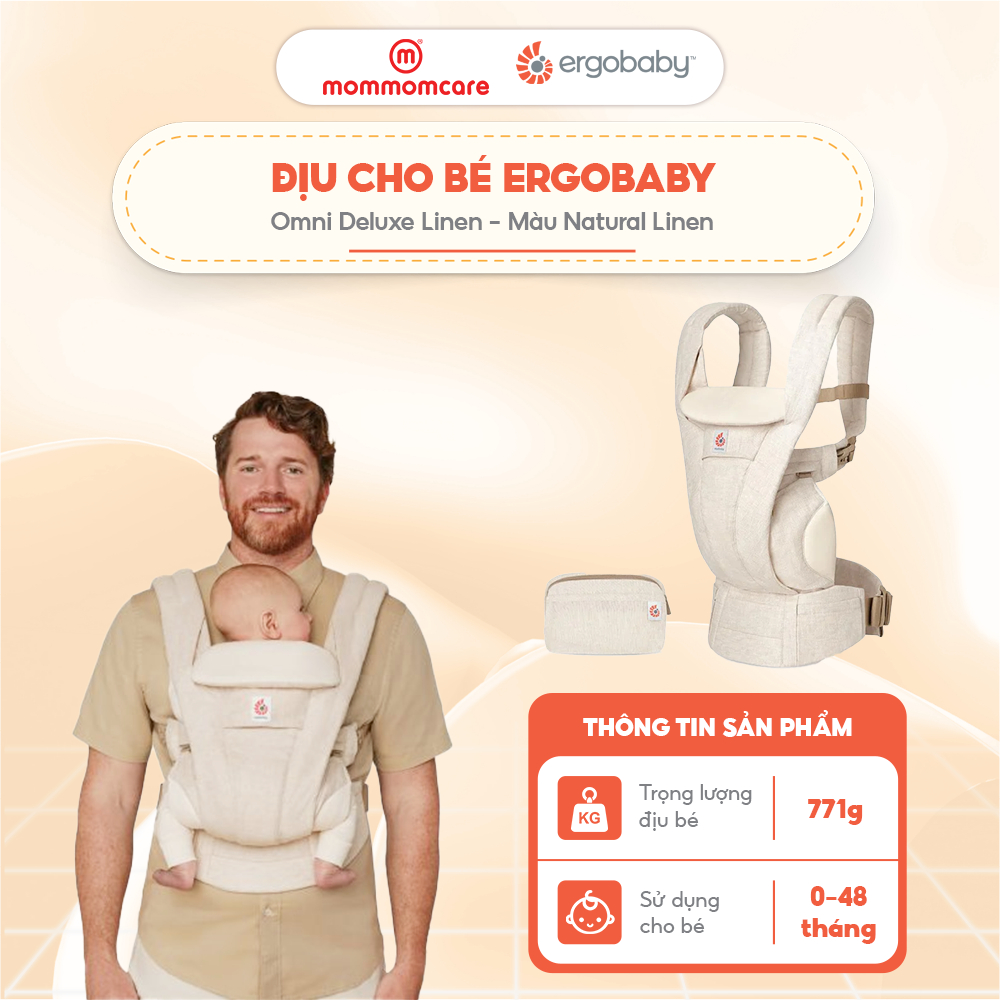Địu trợ lực cho bé Ergobaby Omni Deluxe Linen Natural, dùng bé từ sơ sinh đến 20kg