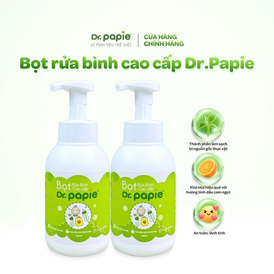 Combo 2 Bọt Rửa Bình Thảo Dược Khử Mùi Loại Bỏ Cặn Sữa Làm Mềm Mại Da Tay Dr.Papie (400ml/chai)