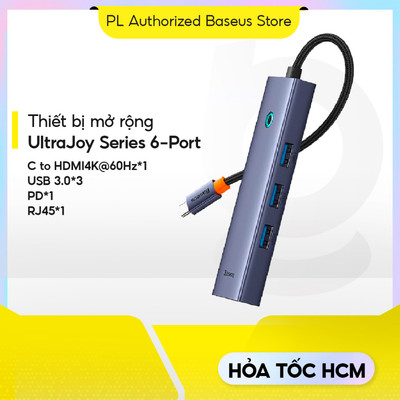 HUB Baseus UltraJoy Series 6-Port Docking Station (Type-C to HDMI4K@60Hz*1+USB 3.0*3+PD*1+RJ45*1)