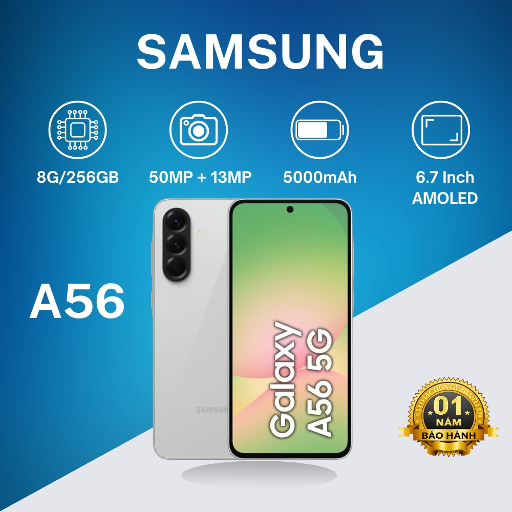 Điện Thoại Samsung Galaxy A56 5G (8GB/256GB) - Trí Tuệ AI, Hiệu Năng Gaming Mạnh, Sạc Nhanh 25W Siêu