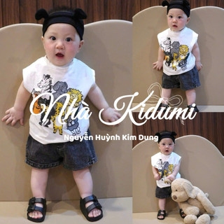 (SẴN SHIP) Set tanktop áo sát nách animal quần short jean xám khói cho bé