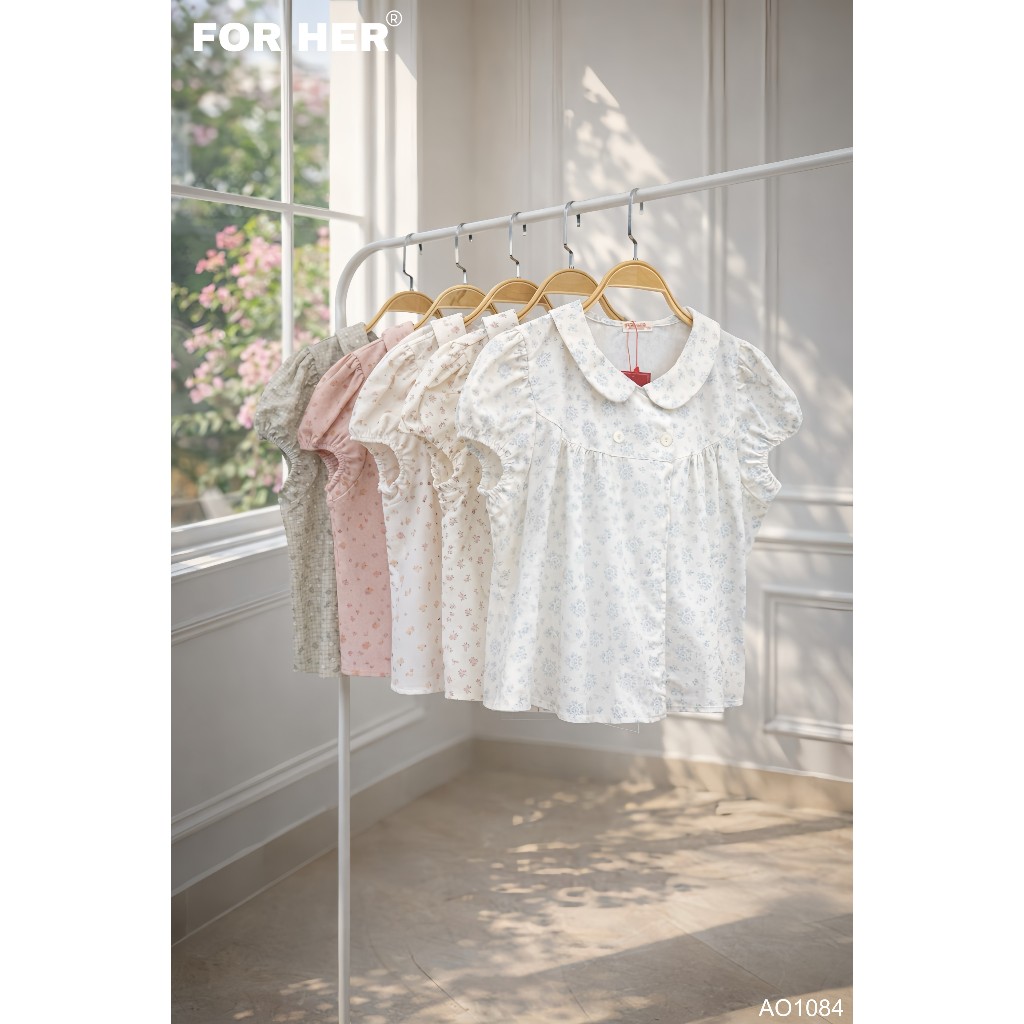 Áo babydoll cổ sen hoa nhí FORHER - AO10841 AO10842 AO10843 AO10844 AO10845