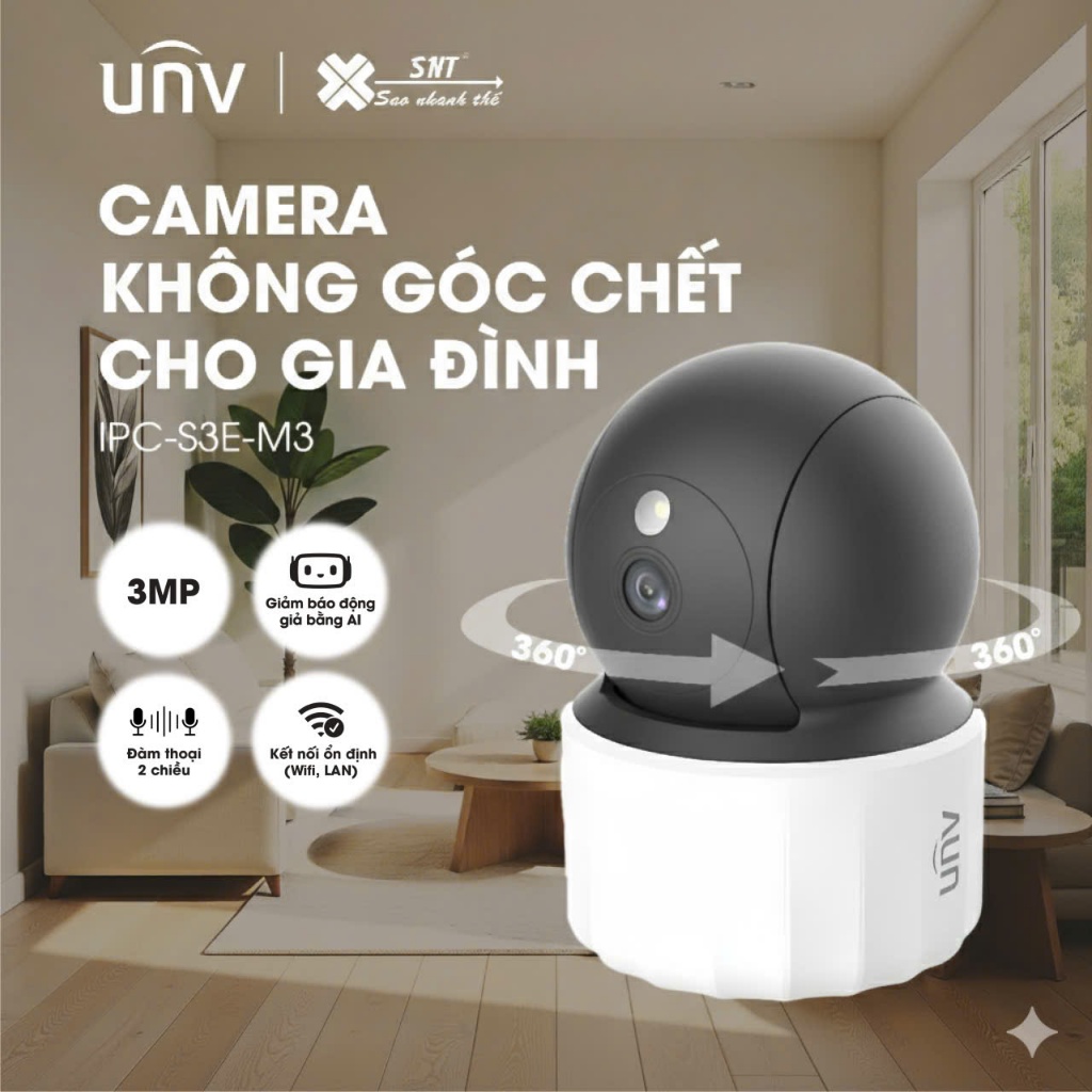 Camera WIFI UNV IPC-S3E-M3 (3MP, Quay quét, Đàm thoại 2 chiều)