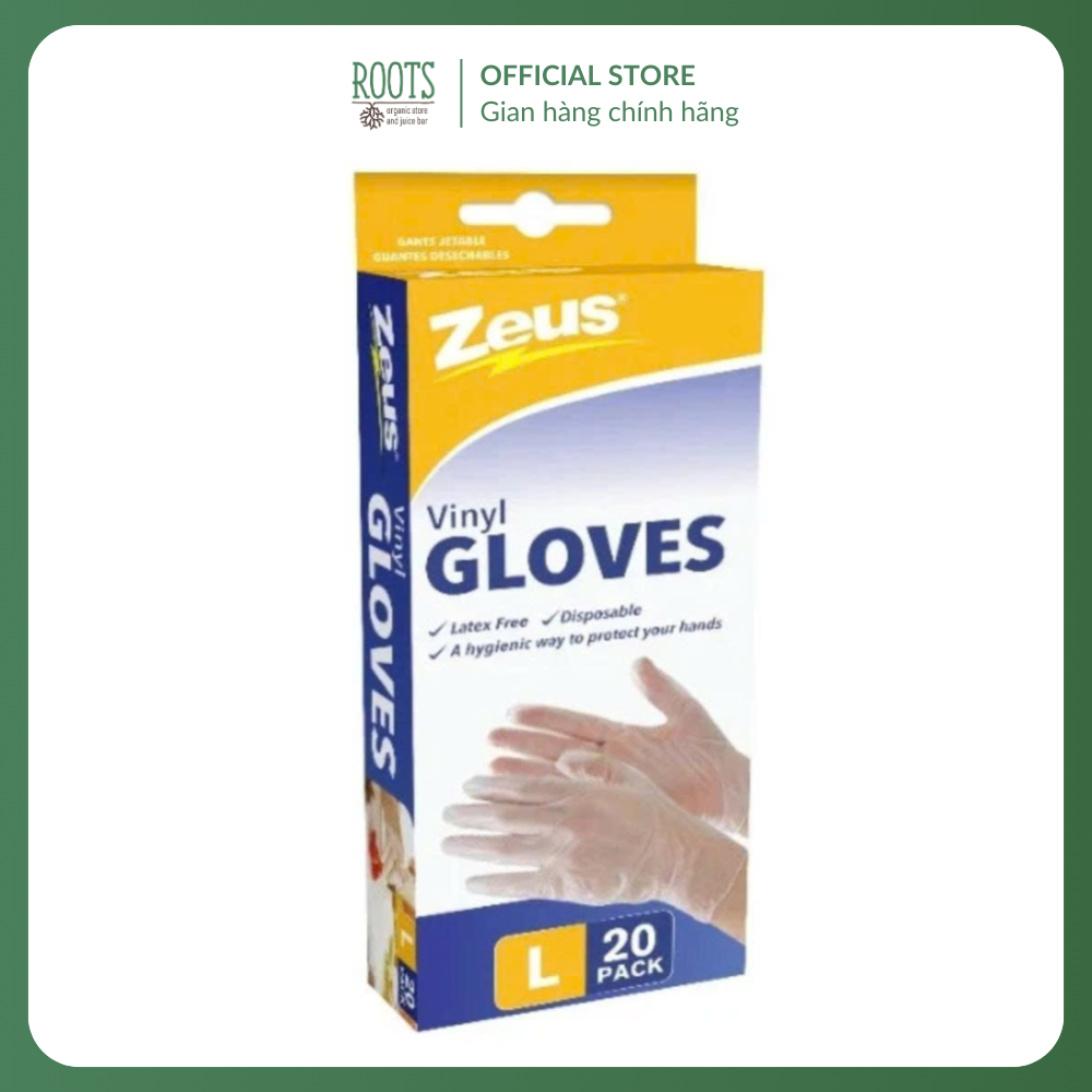 (Ship hỏa tốc) ZEUS - Găng Tay Dùng Một Lần, Vinyl Gloves, Latex Free & Disposable, Size L, 20 Cái