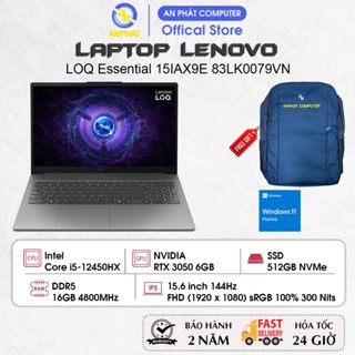 Laptop Lenovo LOQ Essential 15IAX9E 83LK0079VN, Core i5-12450HX, RTX 3050 6GB, 16GB RAM, 512GB SSD, 15.6 FHD 144Hz