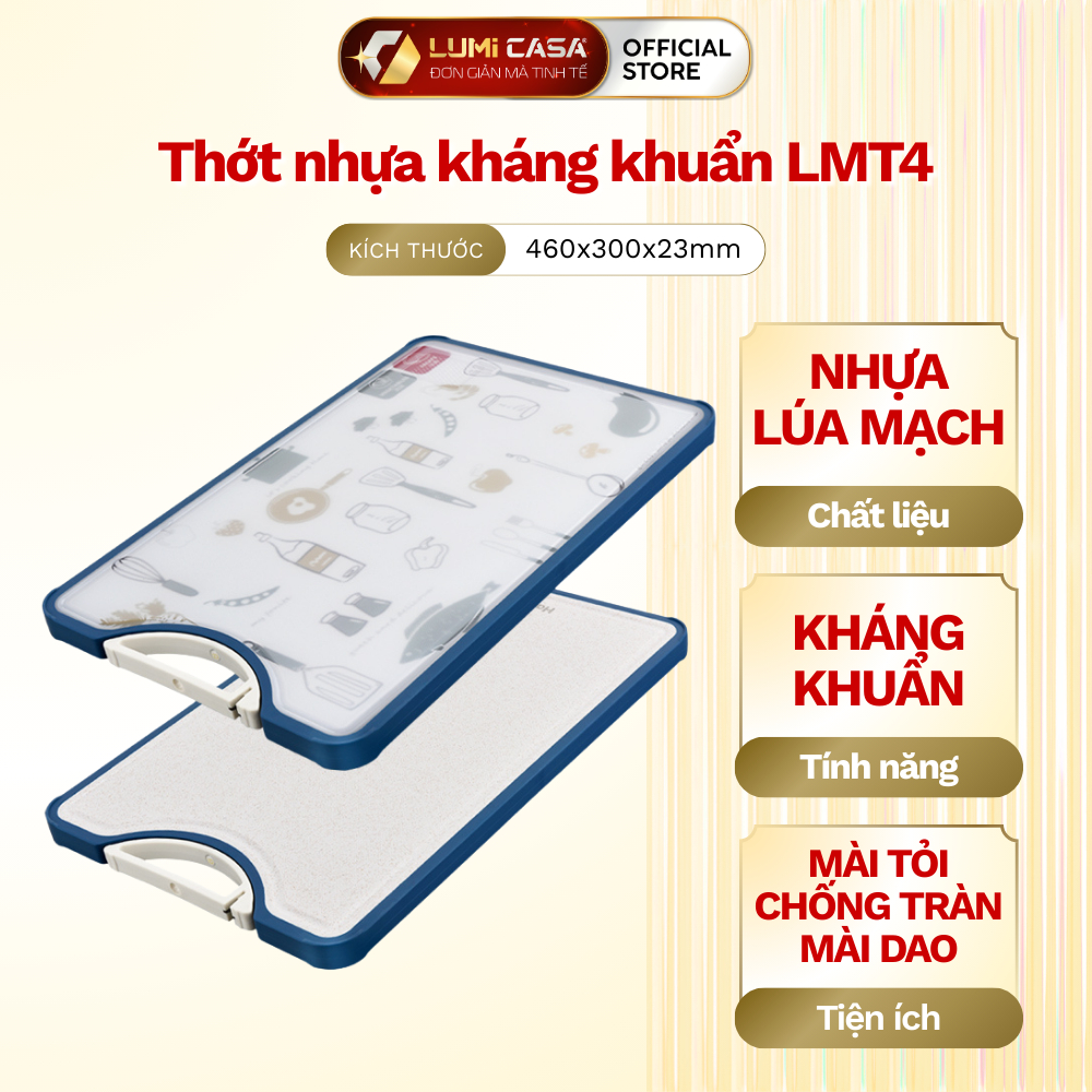 Thớt Nhựa 2 Mặt Lúa Mạch Kháng Khuẩn Cao Cấp LUMICASA LMT4 Có Rãnh Mài Dao Tiện Lợi