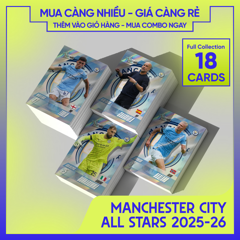[ 19 CARDS FULL SET ] MANCHESTER CITY ALLSTARS | Thẻ cầu thủ bóng đá SKYLLECTA | Ronaldo Messi Mbapp