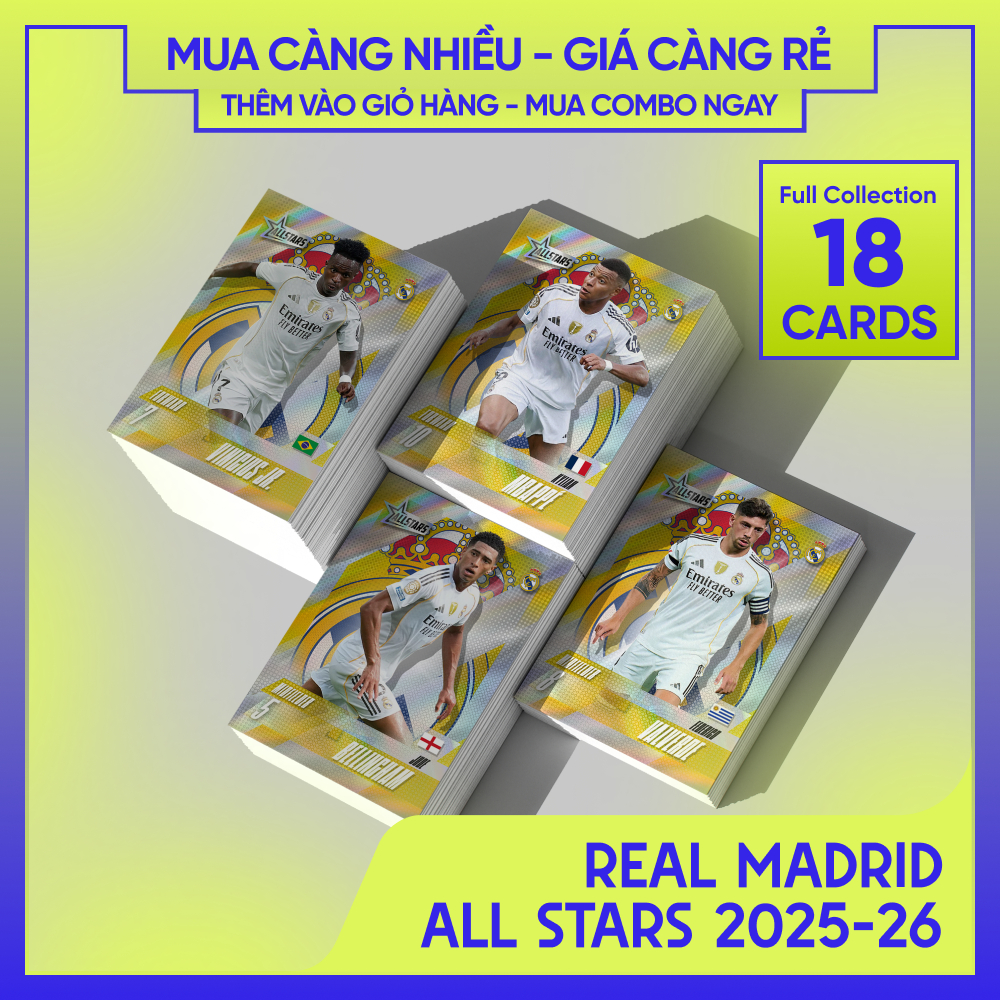 [ 18 CARDS FULL SET ] REAL MADRID ALLSTARS | Thẻ cầu thủ bóng đá SKYLLECTA | Ronaldo Messi Mbappe Ya